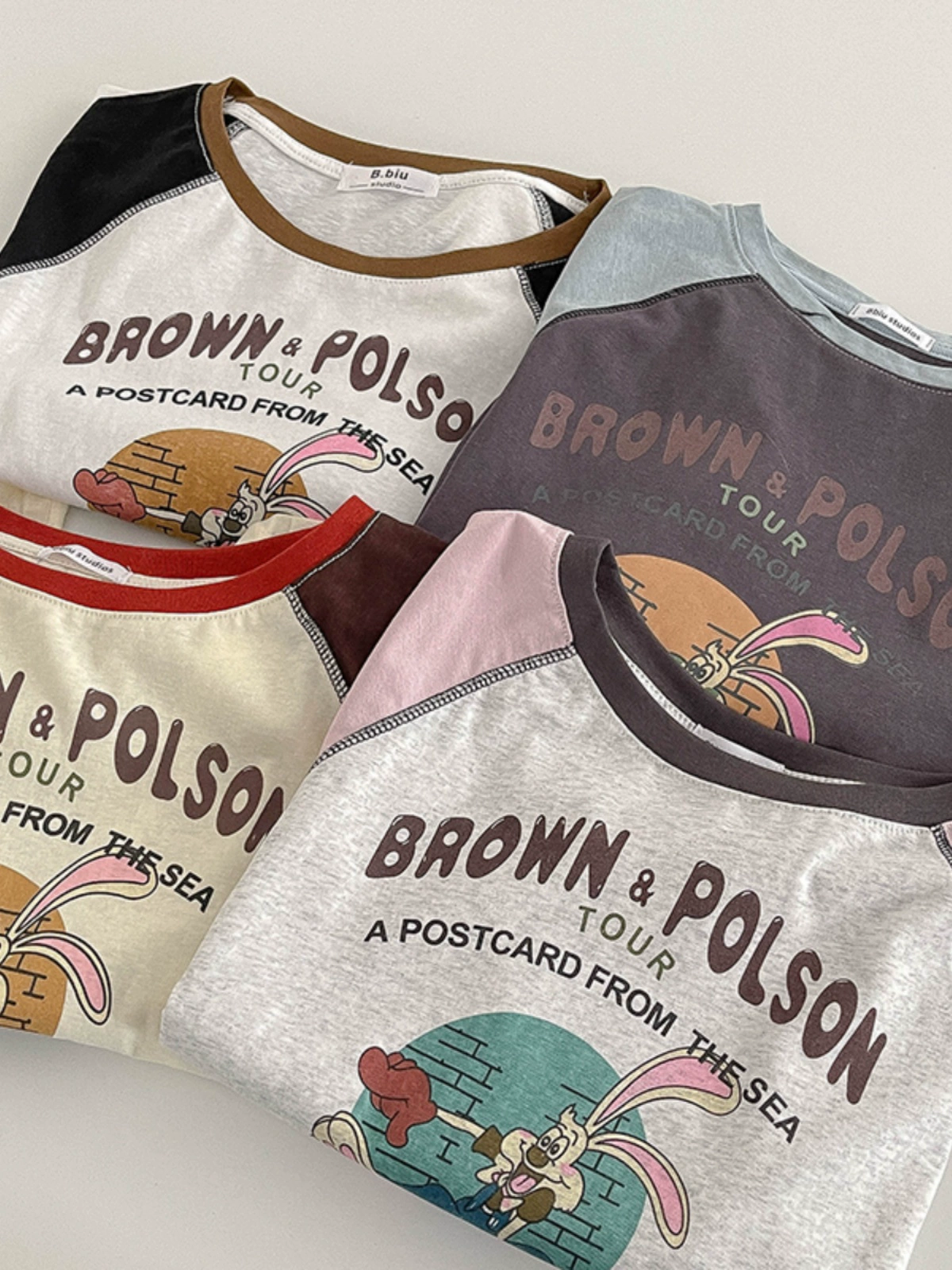 圆领撞色卡通印花T恤2024秋季新款女长袖简约套头洋气插肩上衣潮 - Image 2