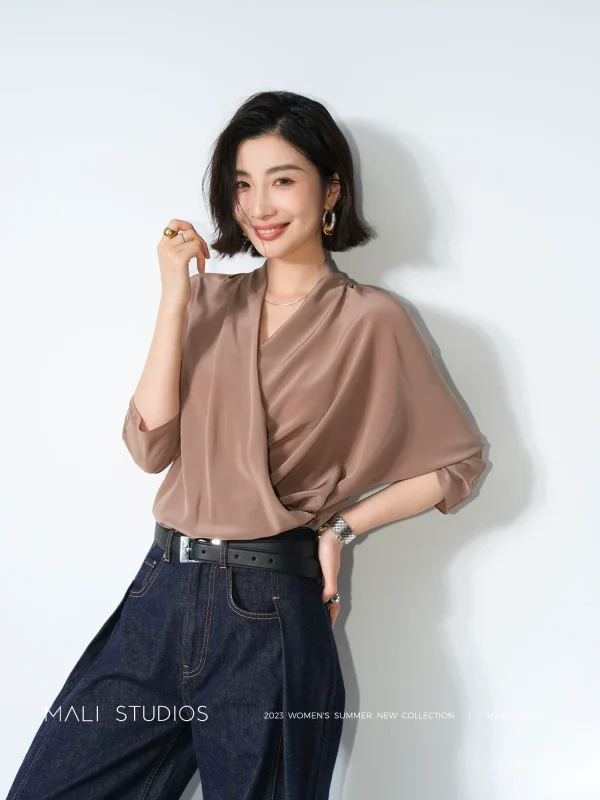 MALI|6A及16MM真丝双绉_法式清冷风斜襟围裹真丝衬衫