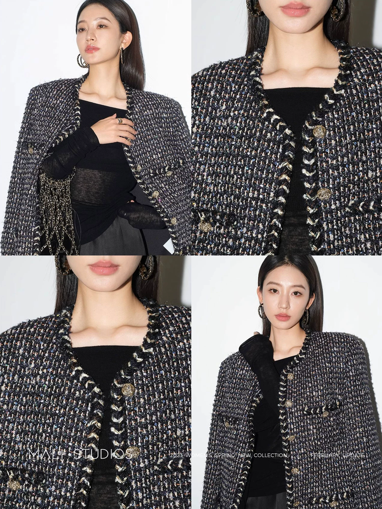 MALI|意大利进口黑白香香&缤纷落日彩色珠片纱高定小香外套 - Image 3