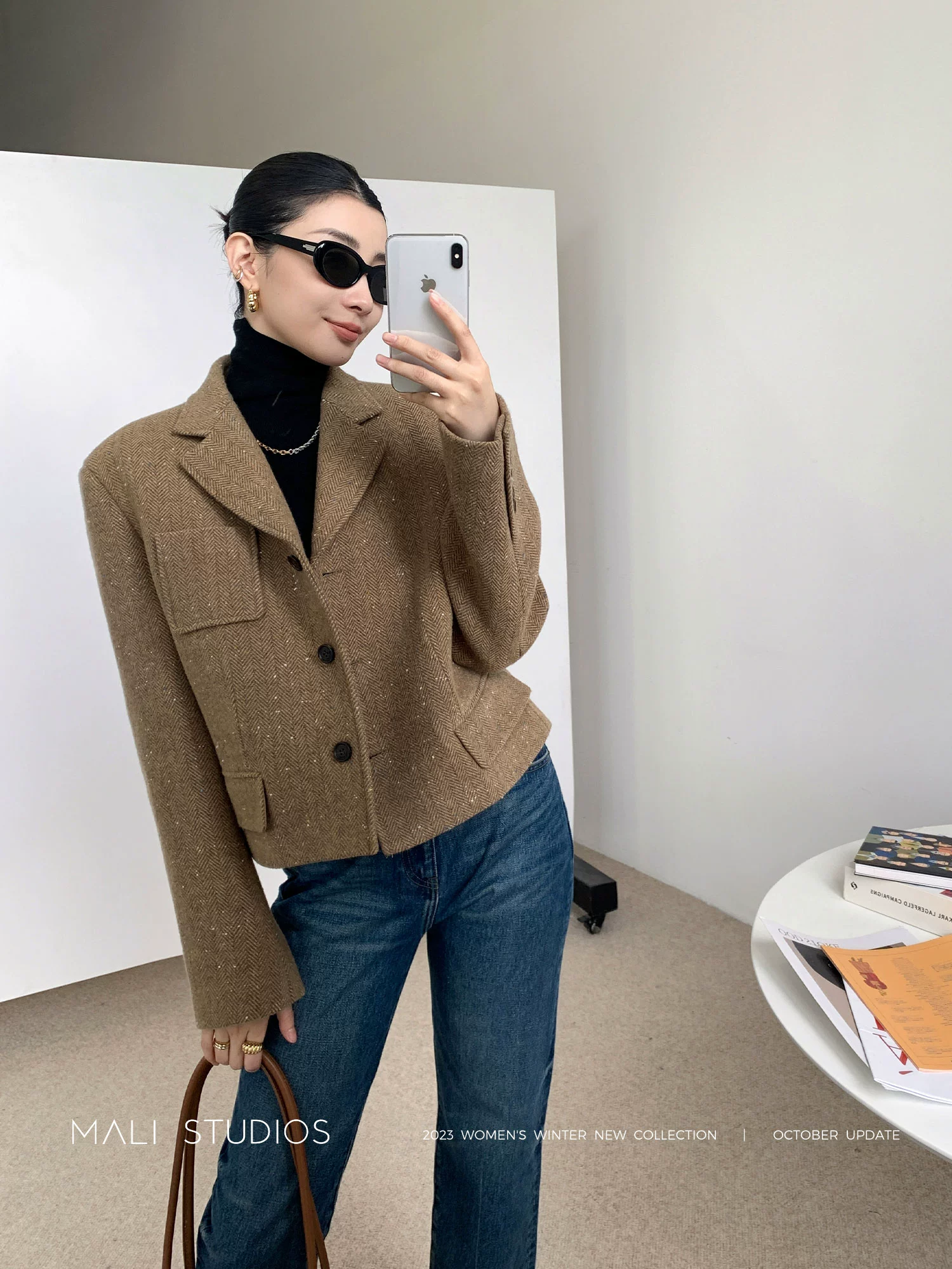 MALI|英式彩点纱羊毛花呢人字纹_经典西装大衣&截短箱型西装外套 - Image 5