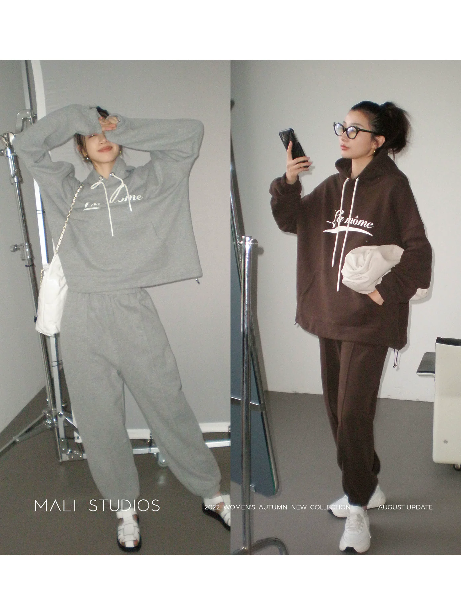 MALI|美式复古休闲私服|舒绒棉加厚连帽卫衣/短外套/束脚运动裤 - Image 2