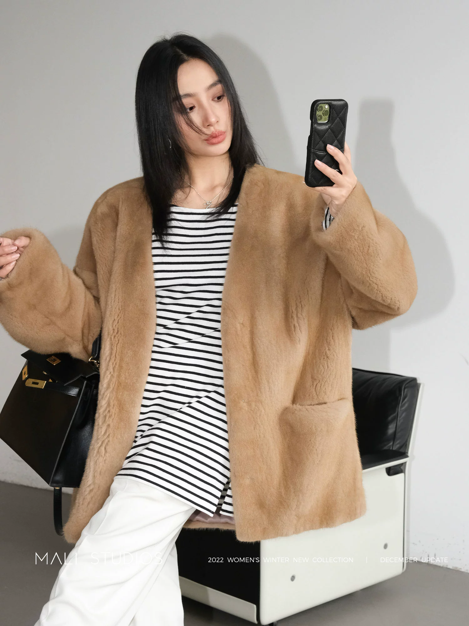 MALI|丹麦进口紫标级天鹅绒_V领皇冠水貂皮草外套 - Image 2