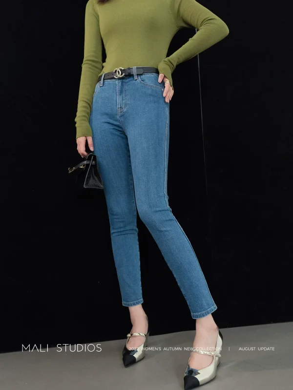 MALI｜腿细直长｜赛络纺竹节超高弹紧致显瘦九分牛仔裤