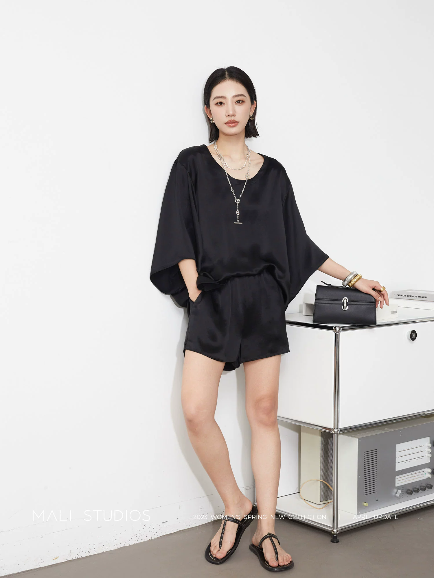MALI|夏日醋酸缎面_及简舒适懒人套装七分袖上衣短裤 - Image 3