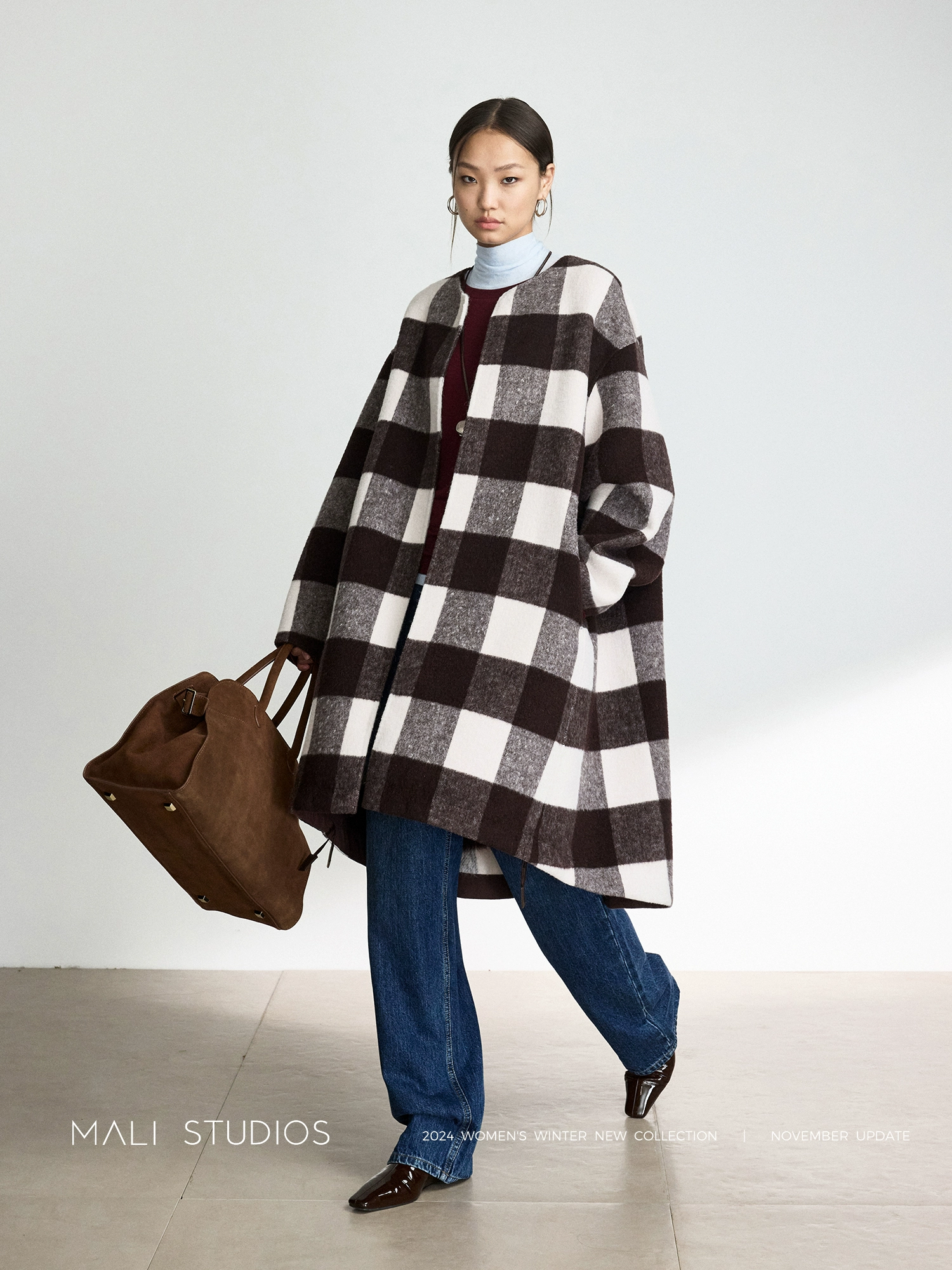 MALI | 进口羊驼羊毛&110支羊毛羊绒ROW宽松廓形抽绳双面呢大衣 - Image 4