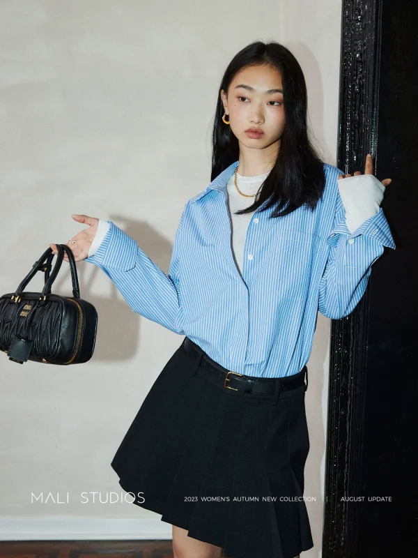 MALI|极简纸片人_时髦百搭40S精梳棉&色织条纹显瘦利落衬衫
