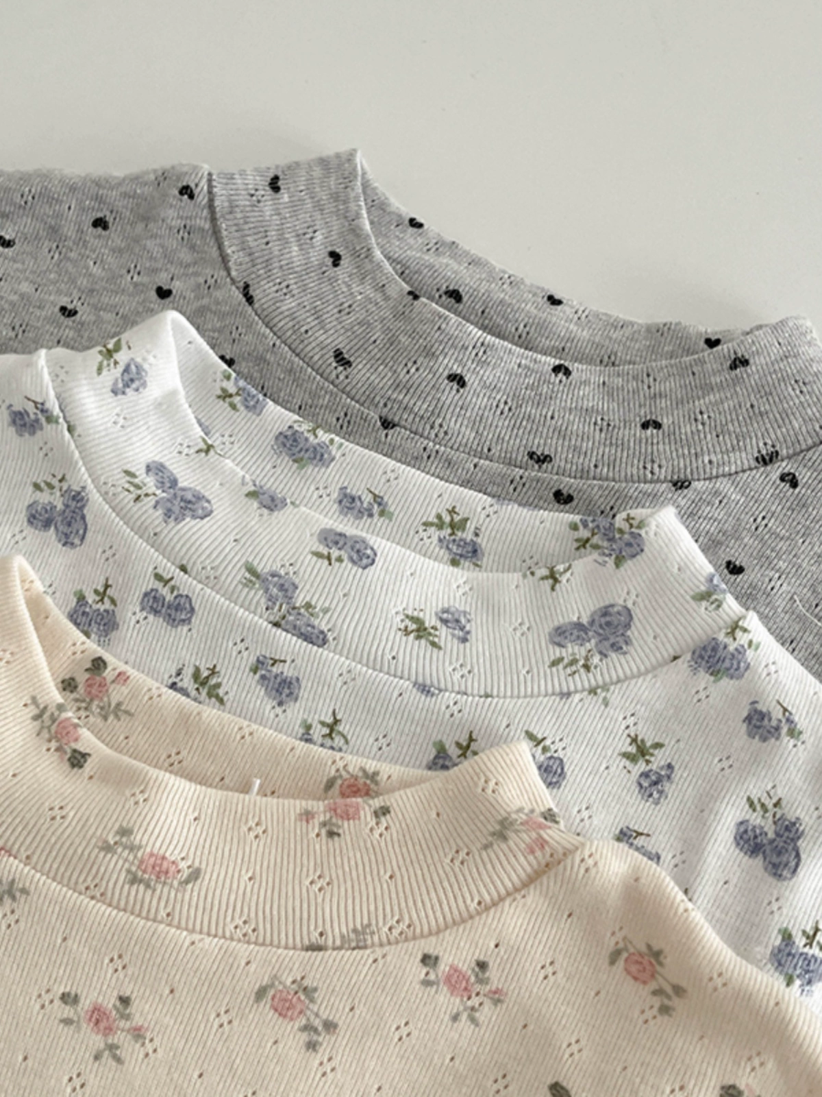 立领碎花木耳边T恤2024女秋冬季新款韩版简约修身长袖气质打底衫 - Image 4