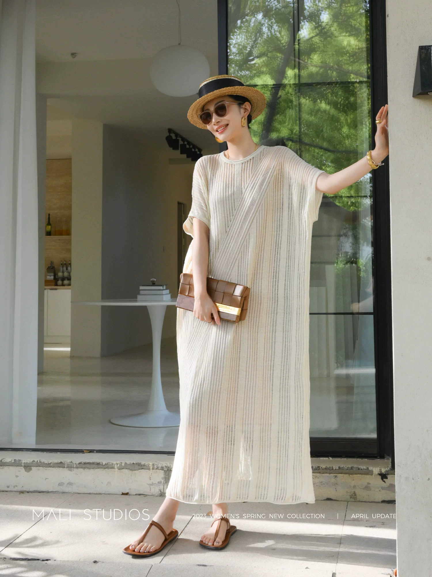 MALI|定制定染真丝亚麻纱_透视镂空针织度假吊带背心裙两件套 - Image 2