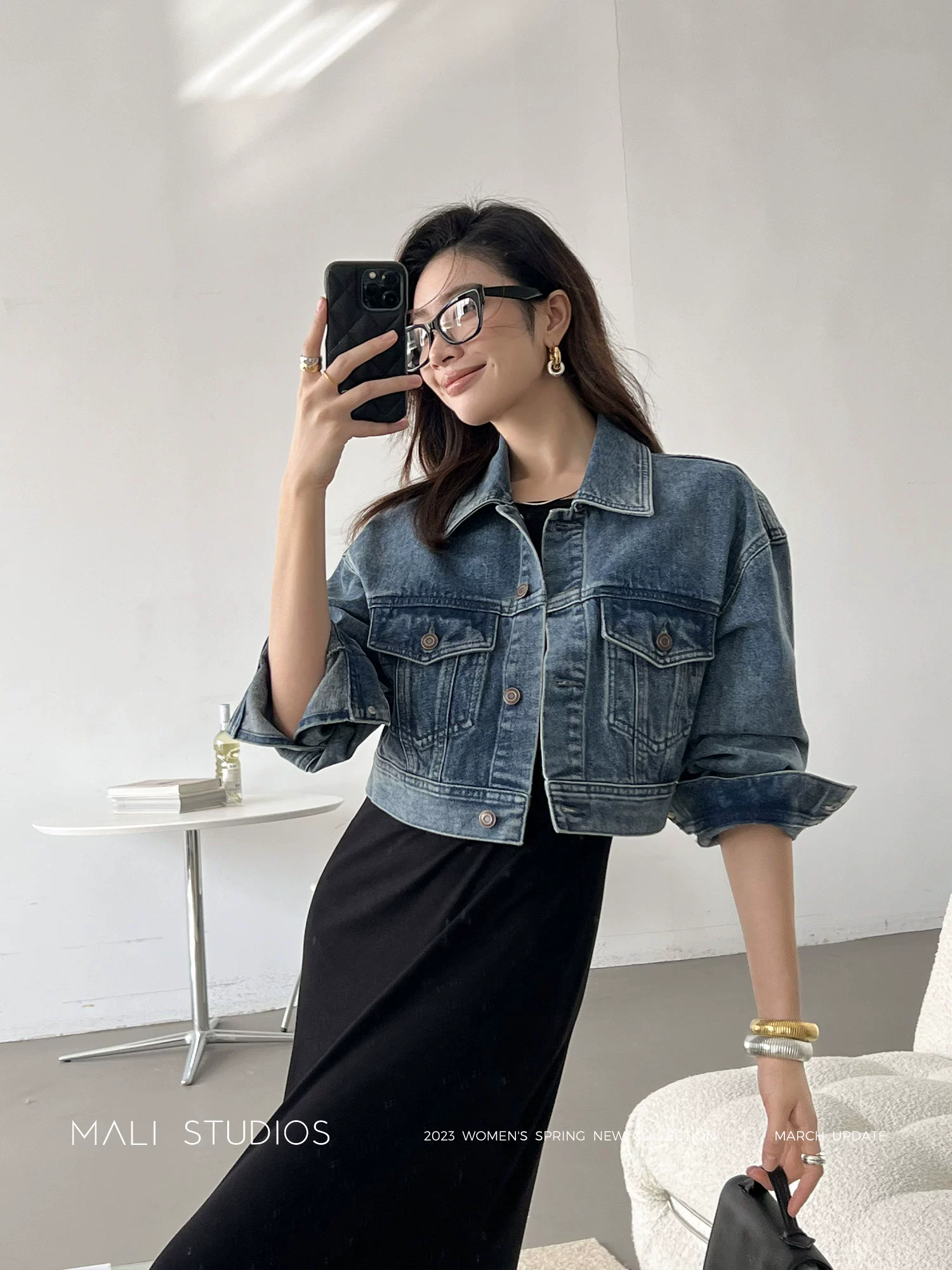 MALI|宽松阔腿牛仔裤复古牛仔外套短款高级感短款高级感上衣 - Image 2