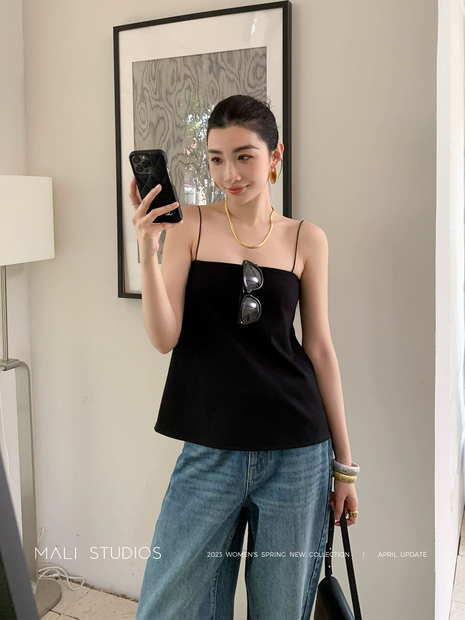 MALI|ROW及简天花板_时髦细肩带纸片人 抹胸式吊带上衣吊带裙 - Image 2