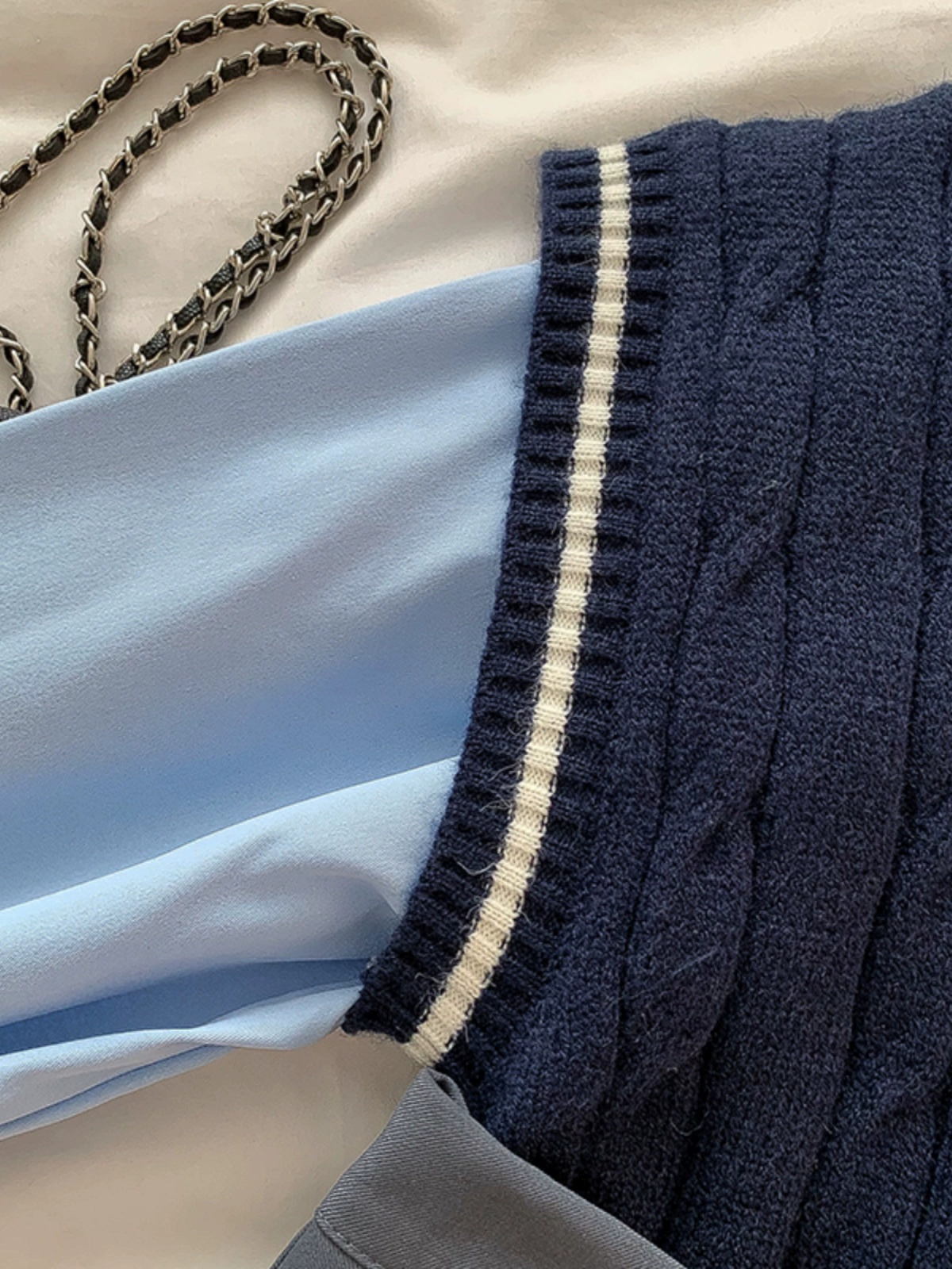 个性刺绣学院风麻花针织马甲2024秋季新款韩版女装纯色衬衫百褶裙 - Image 5