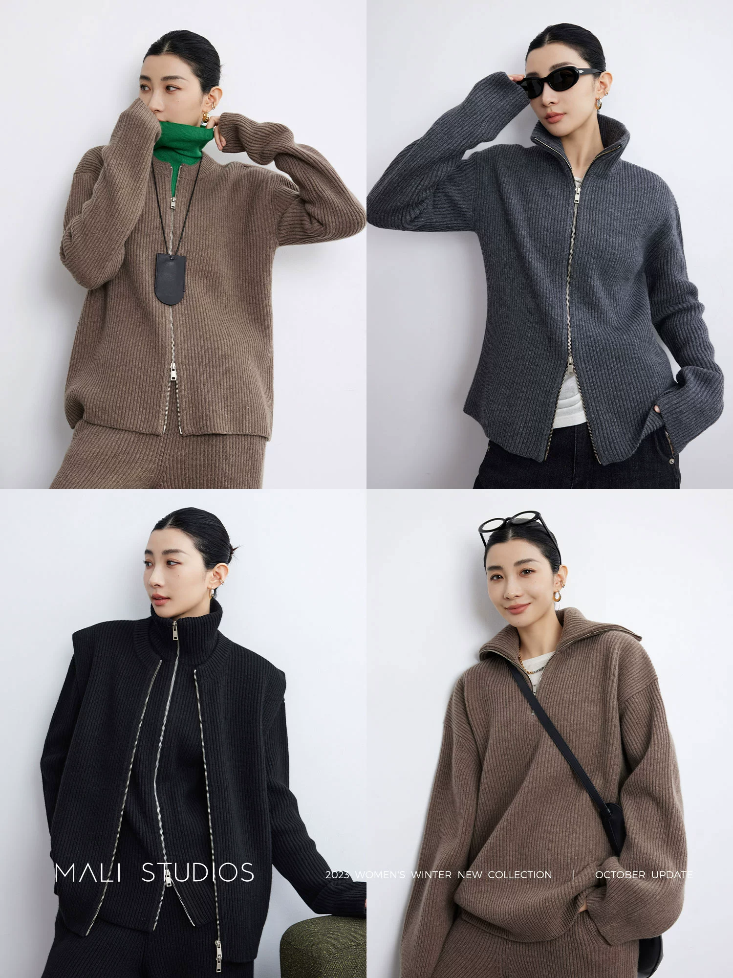 MALI|高端羊绒羊毛_时髦造型感毛衣+开衫+马甲+直筒裤五件套 - Image 4