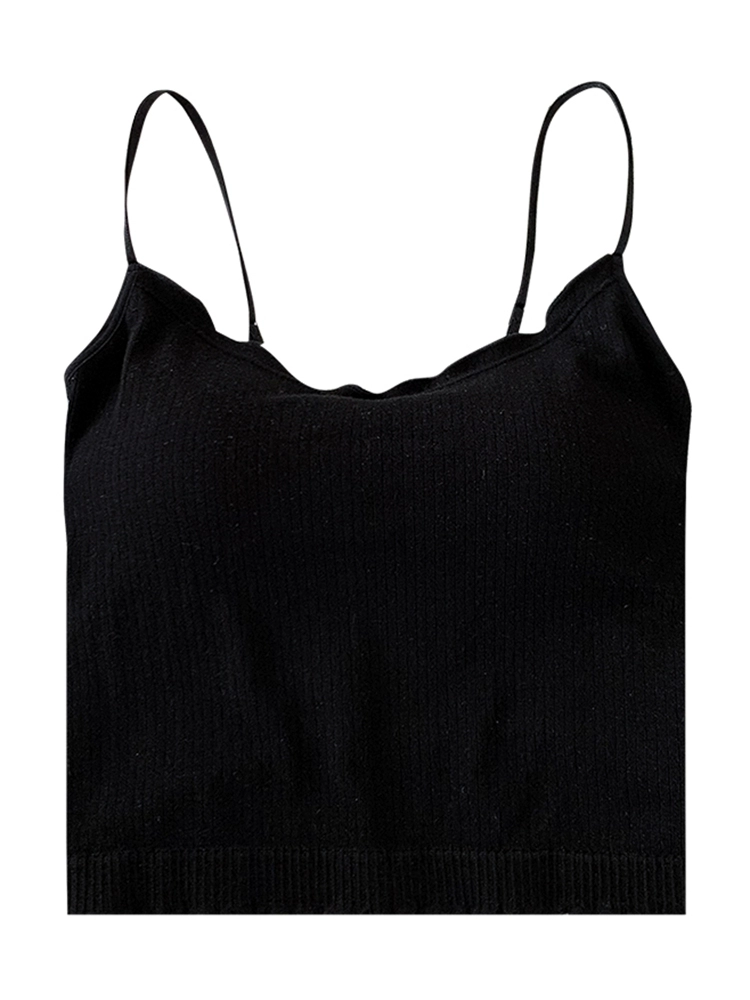 甜辣木耳边背心小吊带2024夏季新款女装短款修身无袖上衣带胸垫潮 - Image 5