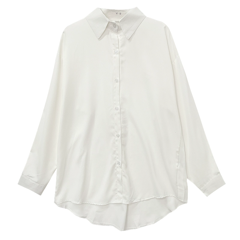 多色中长款垂感长袖衬衫2024秋季新款女百搭宽松可叠穿翻领上衣潮 - Image 5