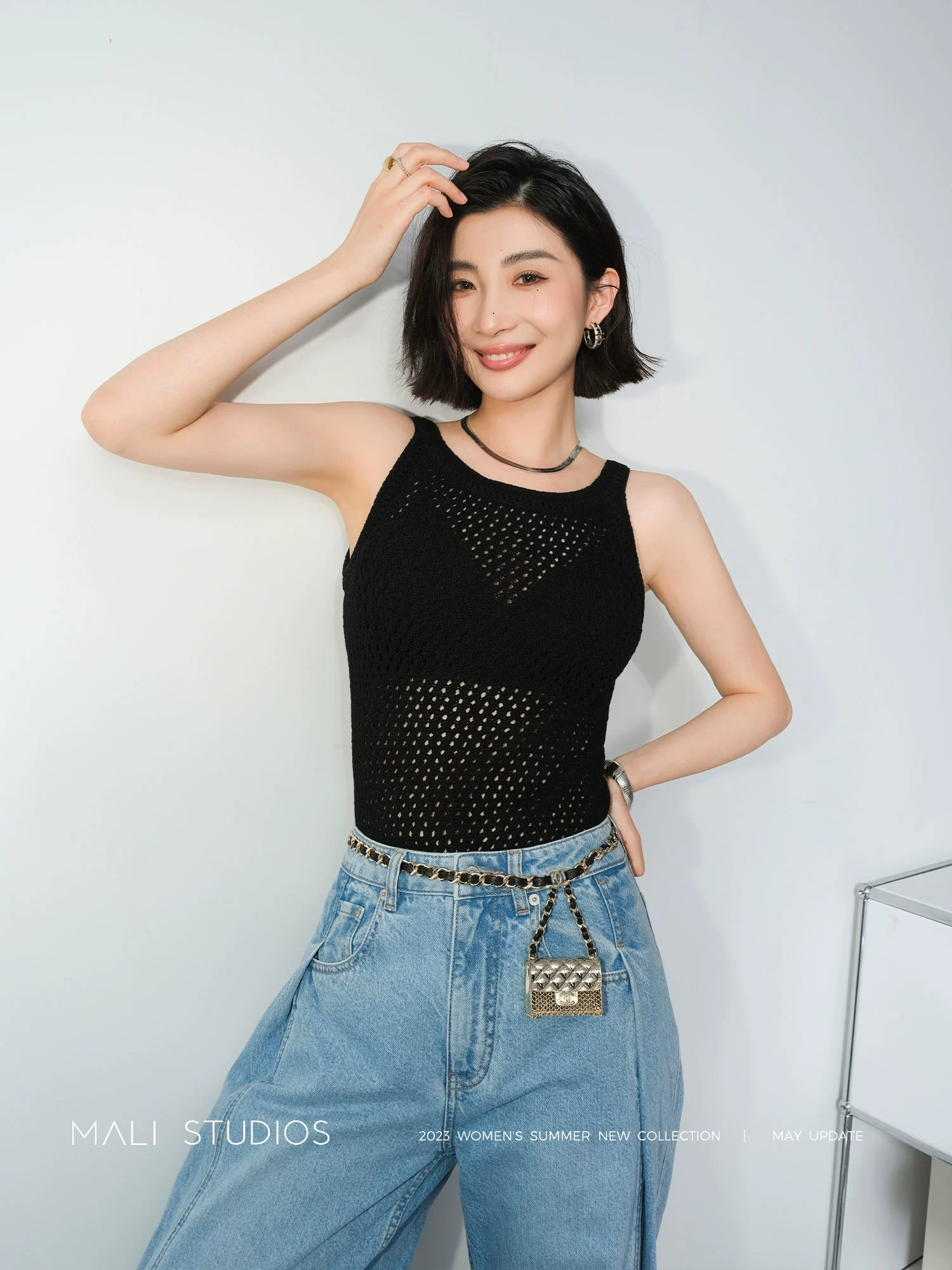 MALI|蜀家开发棉麻混纺纱_夏日南法风 呼吸感镂空透视挖肩背心 - Image 2