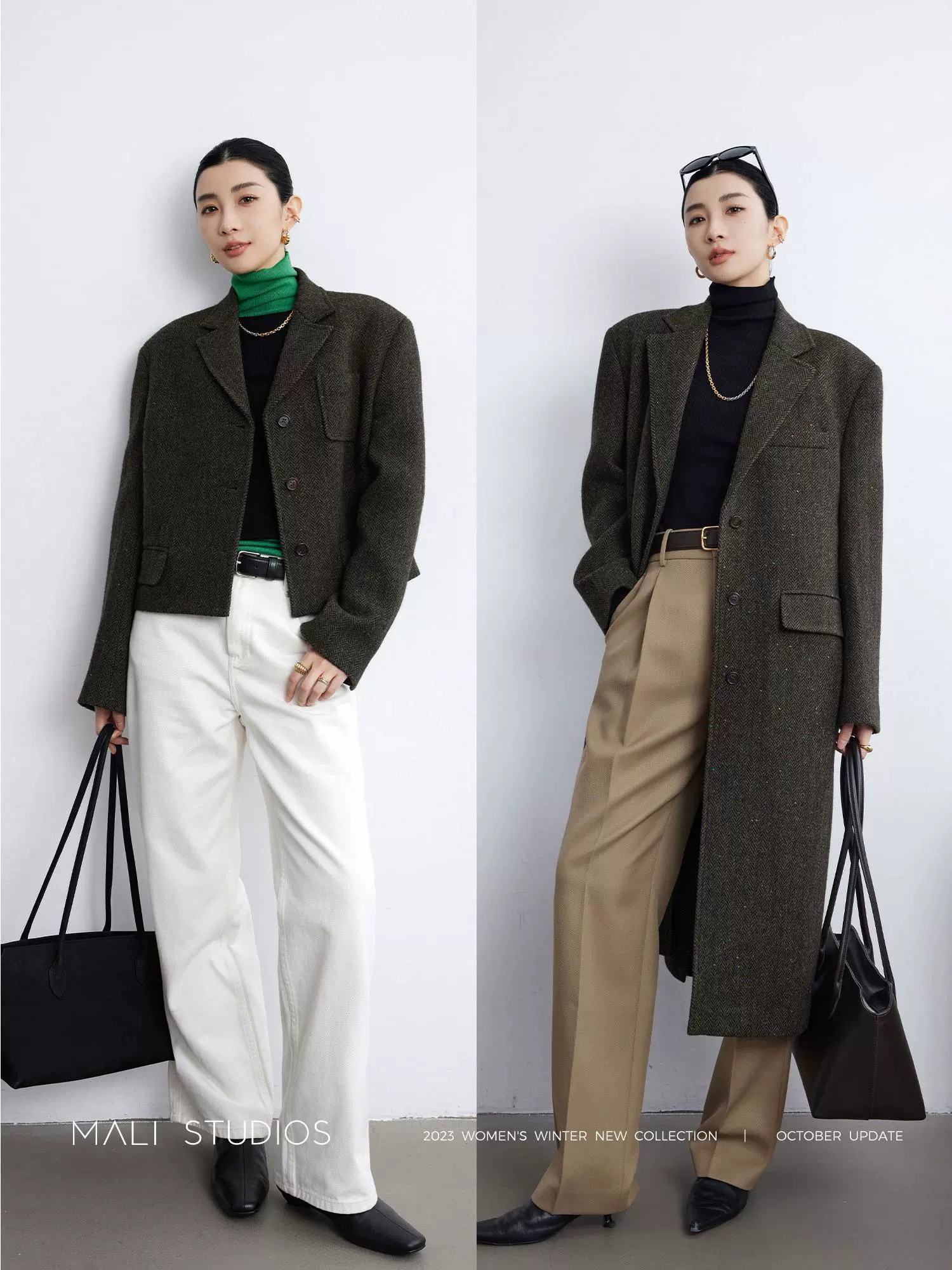 MALI|英式彩点纱羊毛花呢人字纹_经典西装大衣&截短箱型西装外套