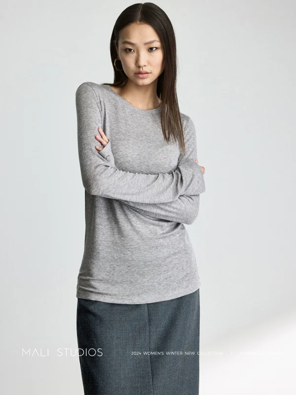 MALI | Clean Fit叠穿风天丝羊毛极简松弛圆领长袖T恤