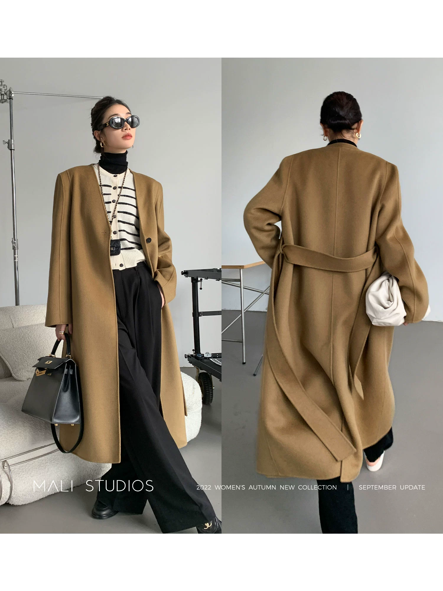 MALI|建筑极简风|全羊毛拱针垫肩大衣 - Image 3