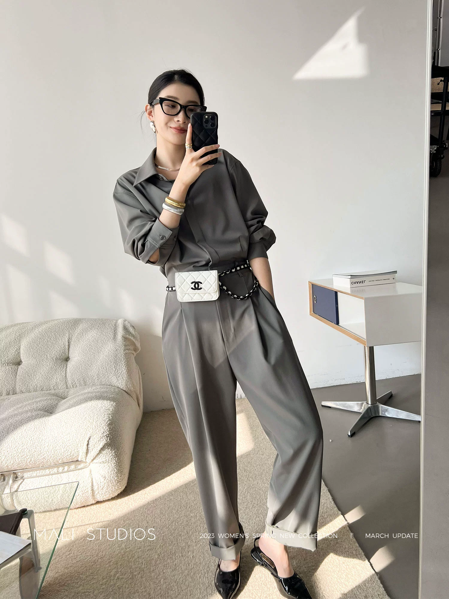 MALI宽松休闲连体裤春秋别致高级感连身裤黑色连衣裤连体套装女 - Image 4