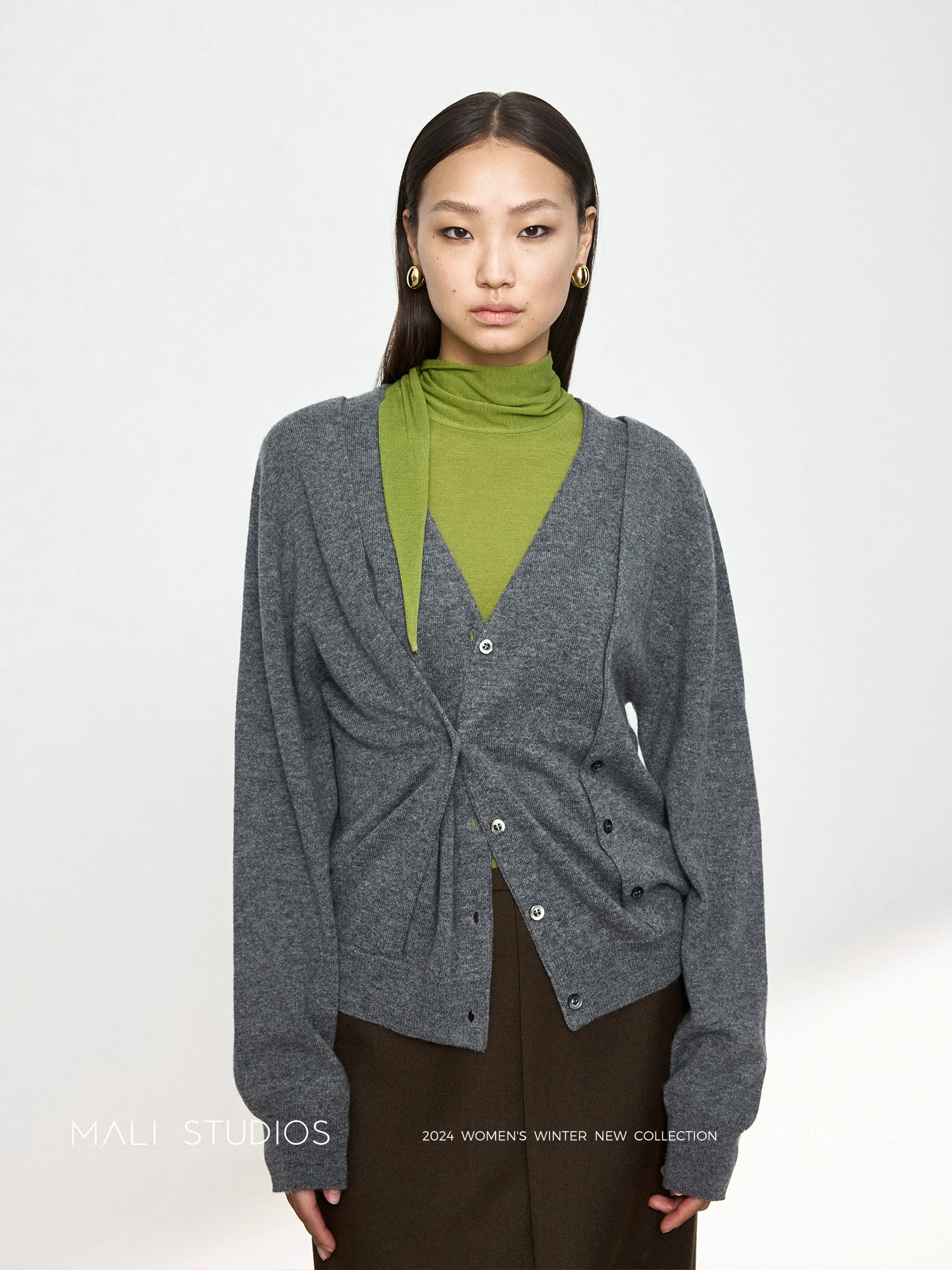 MALI | NWAYS解构感多穿门襟羊毛羊绒V领开衫 - Image 3