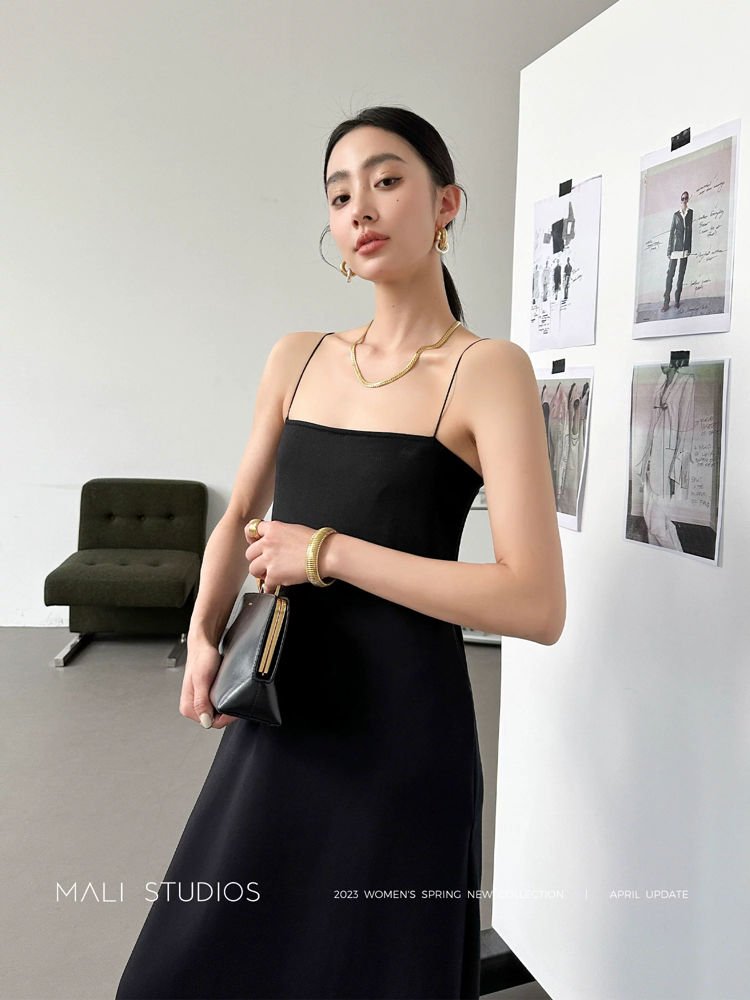 MALI|ROW及简天花板_时髦细肩带纸片人 抹胸式吊带上衣吊带裙 - Image 4