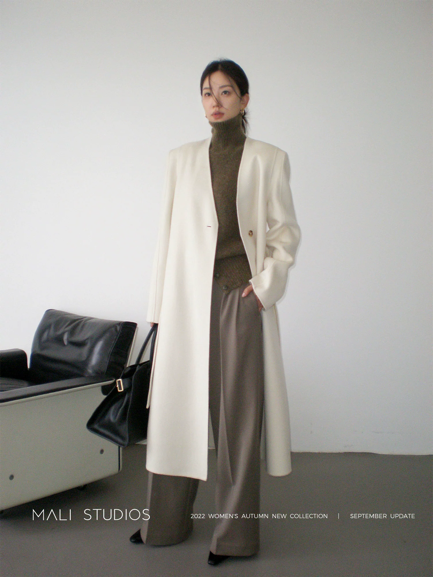 MALI|建筑极简风|全羊毛拱针垫肩大衣 - Image 2