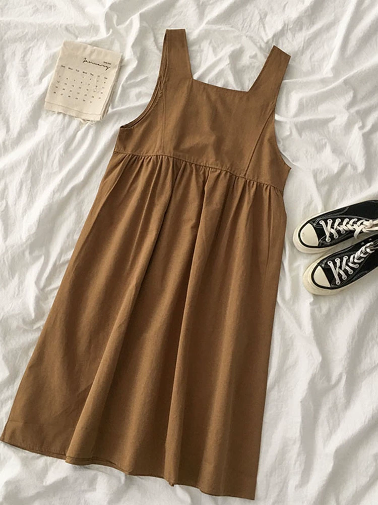 微胖女生中长款连衣裙2024年春秋新款女韩版流行港风无袖背带裙子 - Image 4