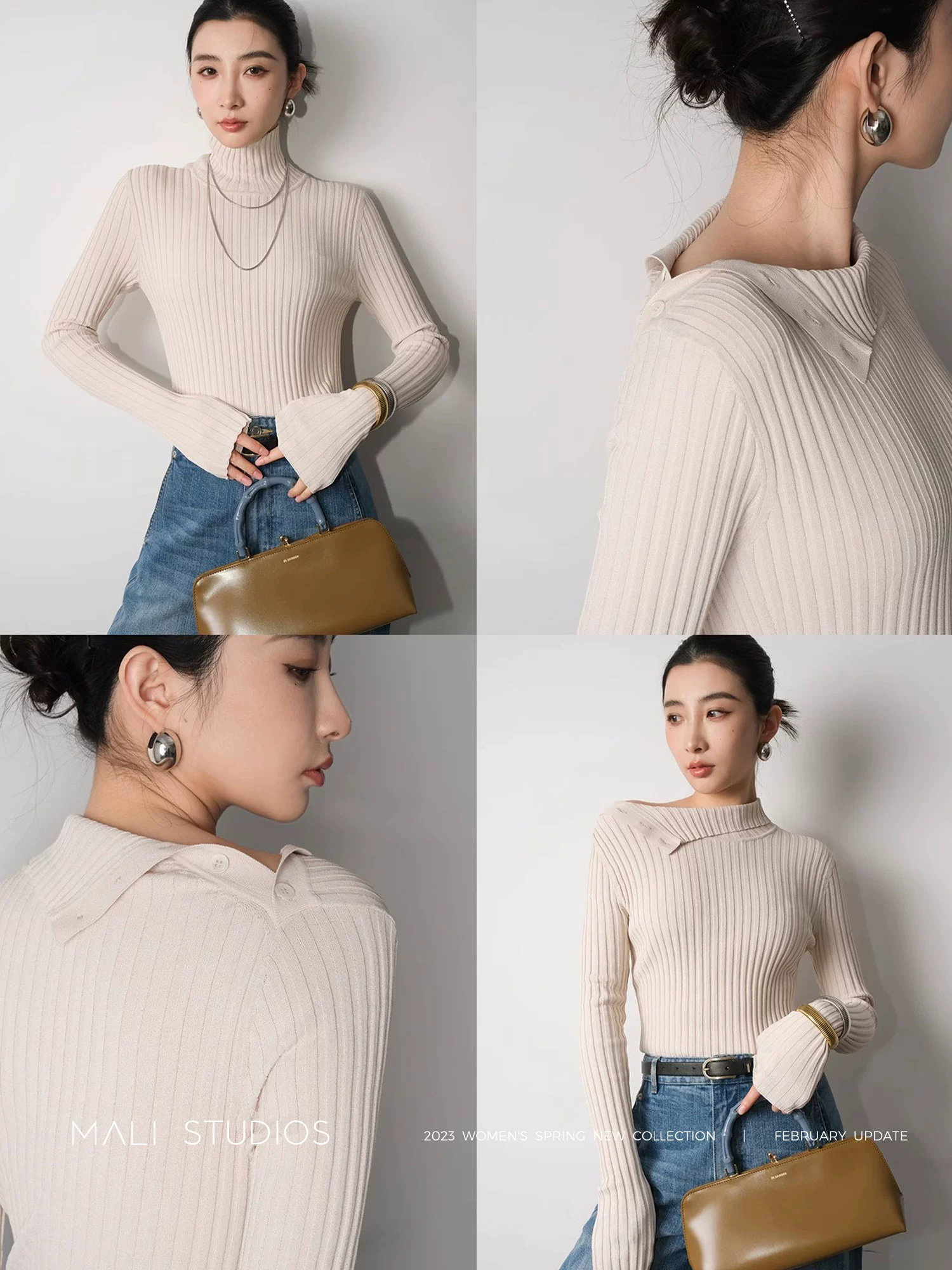 MALI|日本进口时装感羊毛_强捻工艺一字肩&两穿肩扣显瘦针织衫 - Image 2