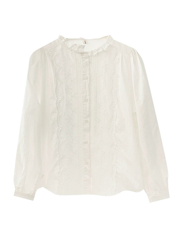 蕾丝花边百搭长袖开衫衬衫2024秋季新款韩版女装宽松显瘦百搭上衣 - Image 5