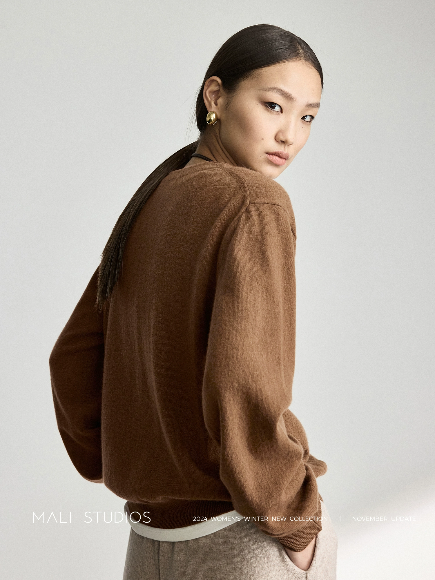 MALI | NWAYS解构感多穿门襟羊毛羊绒V领开衫 - Image 4