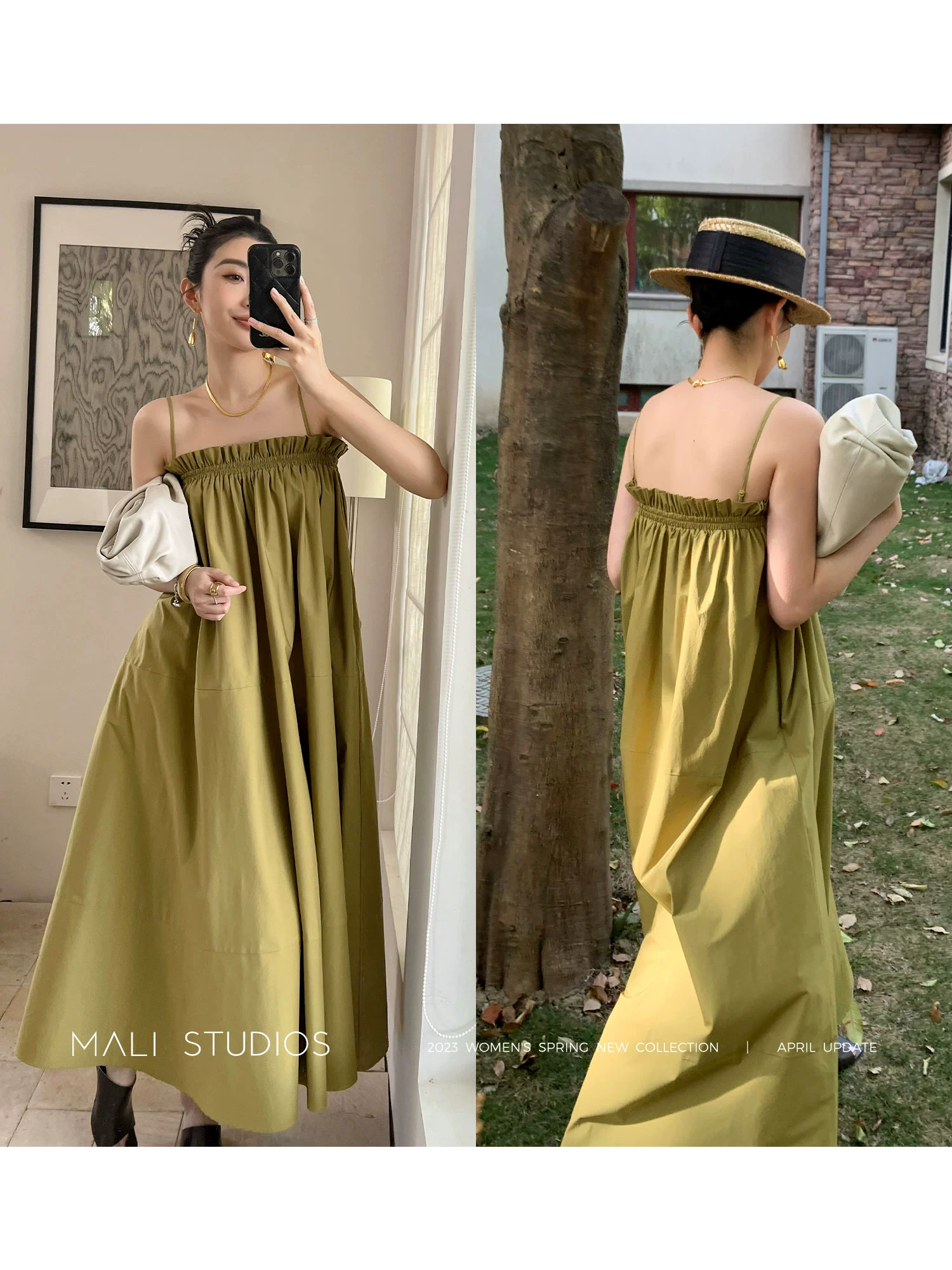 MALI|度假氛围感_夏季褶皱抹胸A字吊带连衣裙 - Image 4