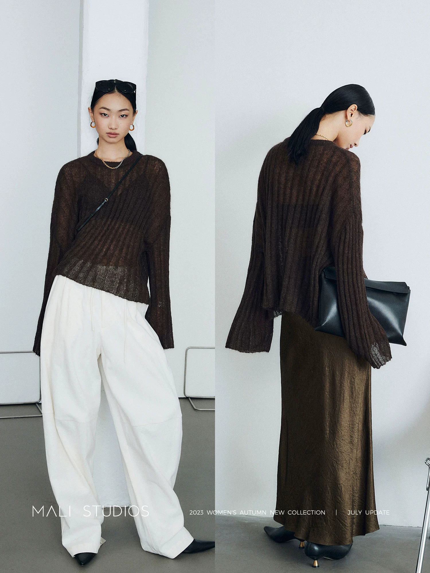 MALI|真丝南非马海毛纱线_时髦慵懒透视宽松喇叭袖毛衣 - Image 4