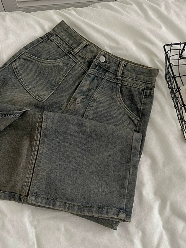 复古水洗开叉高腰牛仔半身裙2024秋季新款韩版女装宽松气质A字裙