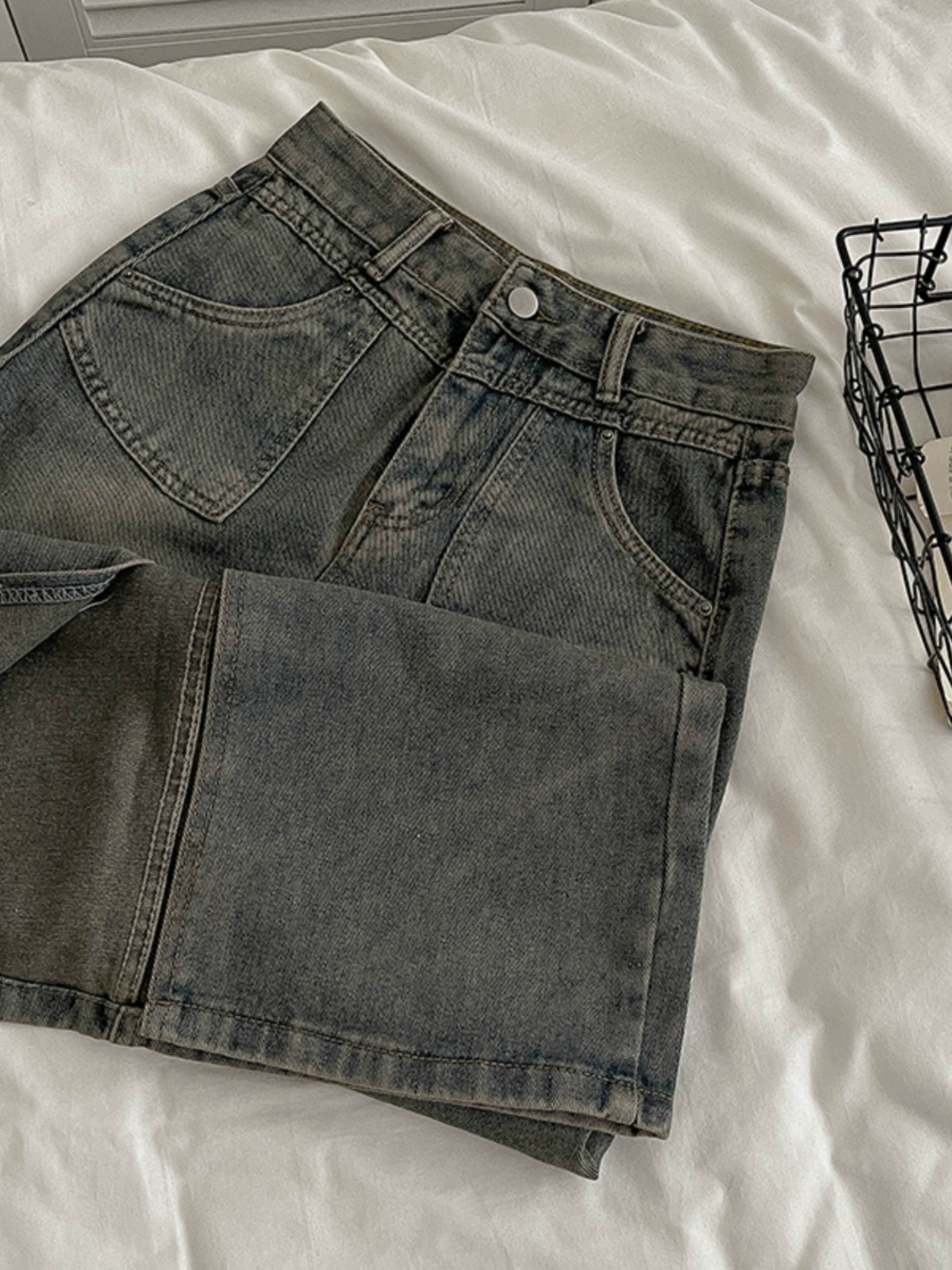 复古水洗开叉高腰牛仔半身裙2024秋季新款韩版女装宽松气质A字裙