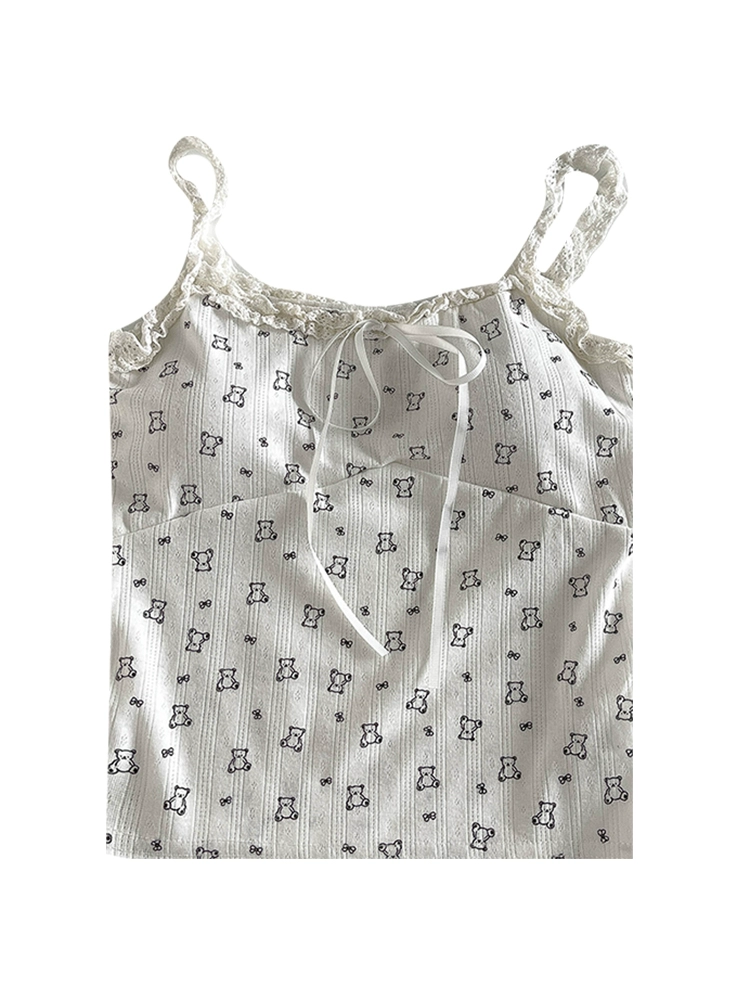 甜美蝴蝶结背心小吊带2024夏季新款女装百搭纯欲无袖印花美背上衣 - Image 5