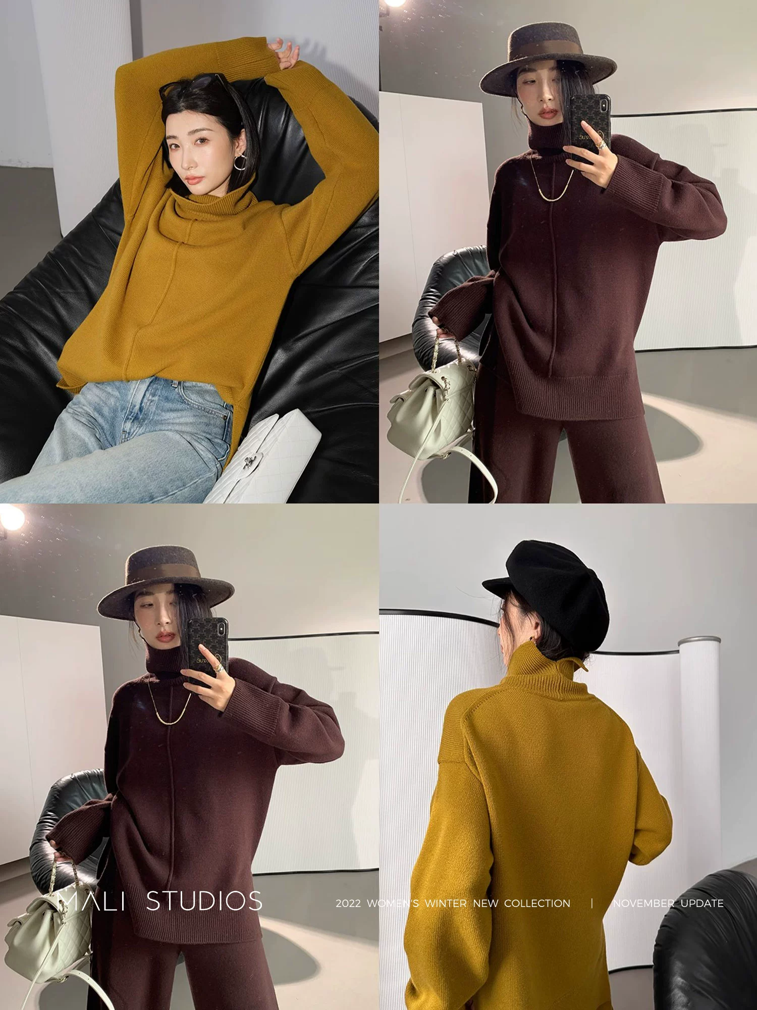 MALI|INS博主同款_高端全羊毛立领毛衣+阔腿九分裤两件套 - Image 4