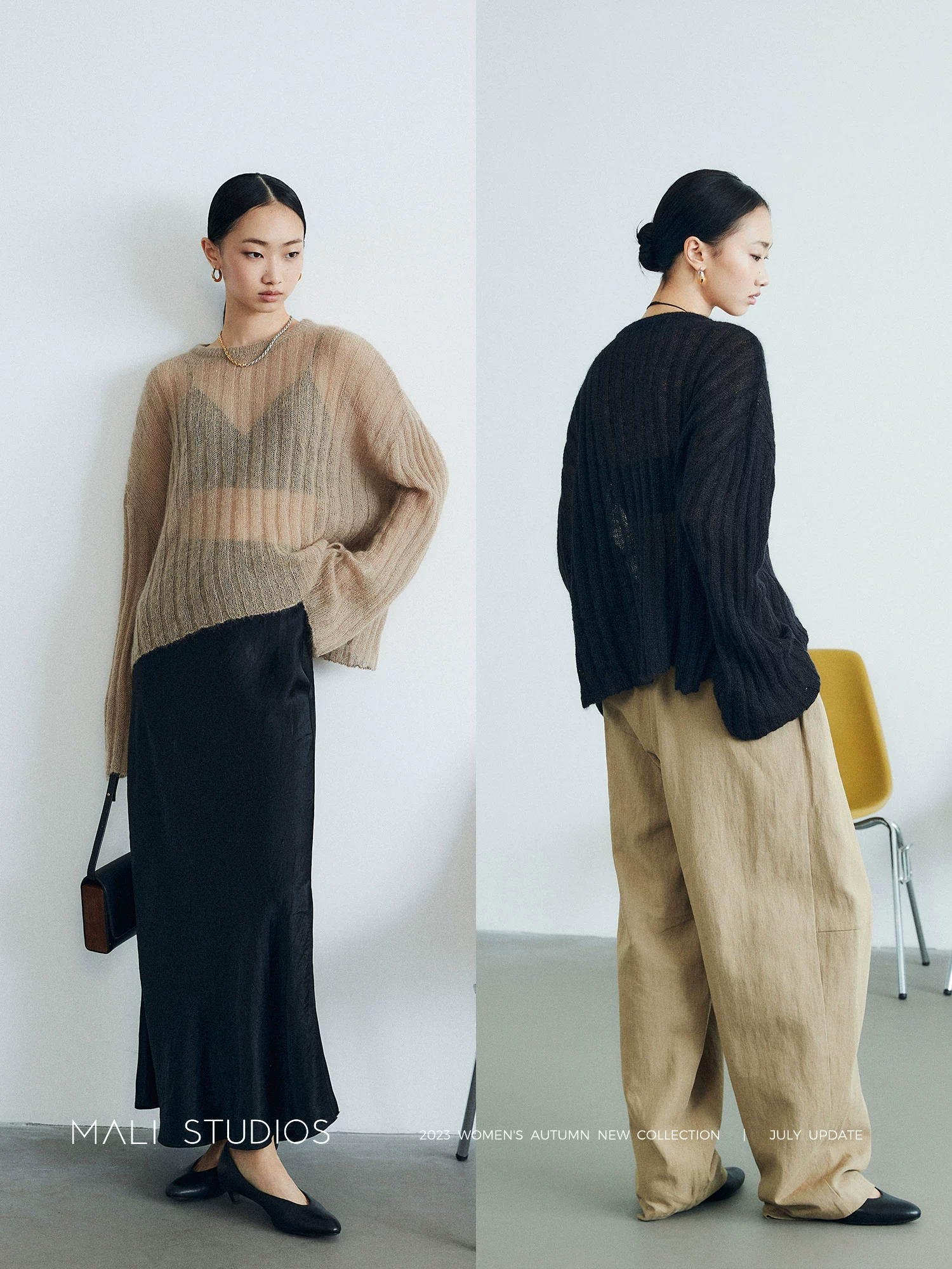 MALI|真丝南非马海毛纱线_时髦慵懒透视宽松喇叭袖毛衣 - Image 5