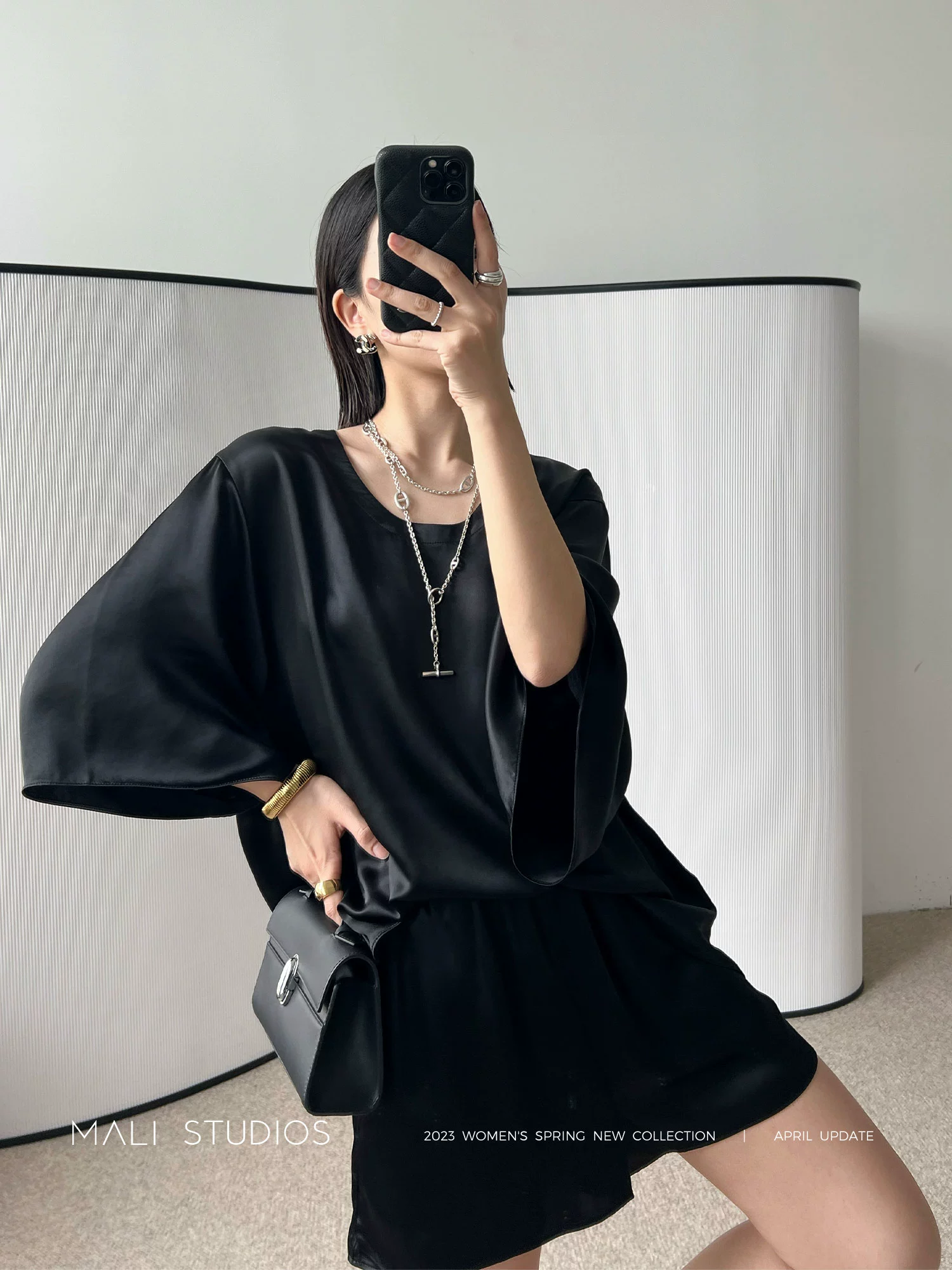 MALI|夏日醋酸缎面_及简舒适懒人套装七分袖上衣短裤