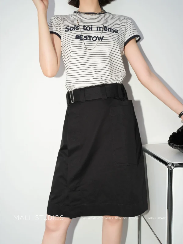 MALI|定制棉麻&醋酸羊毛混纺_L*MAIR*风一片式大口袋工装半身裙