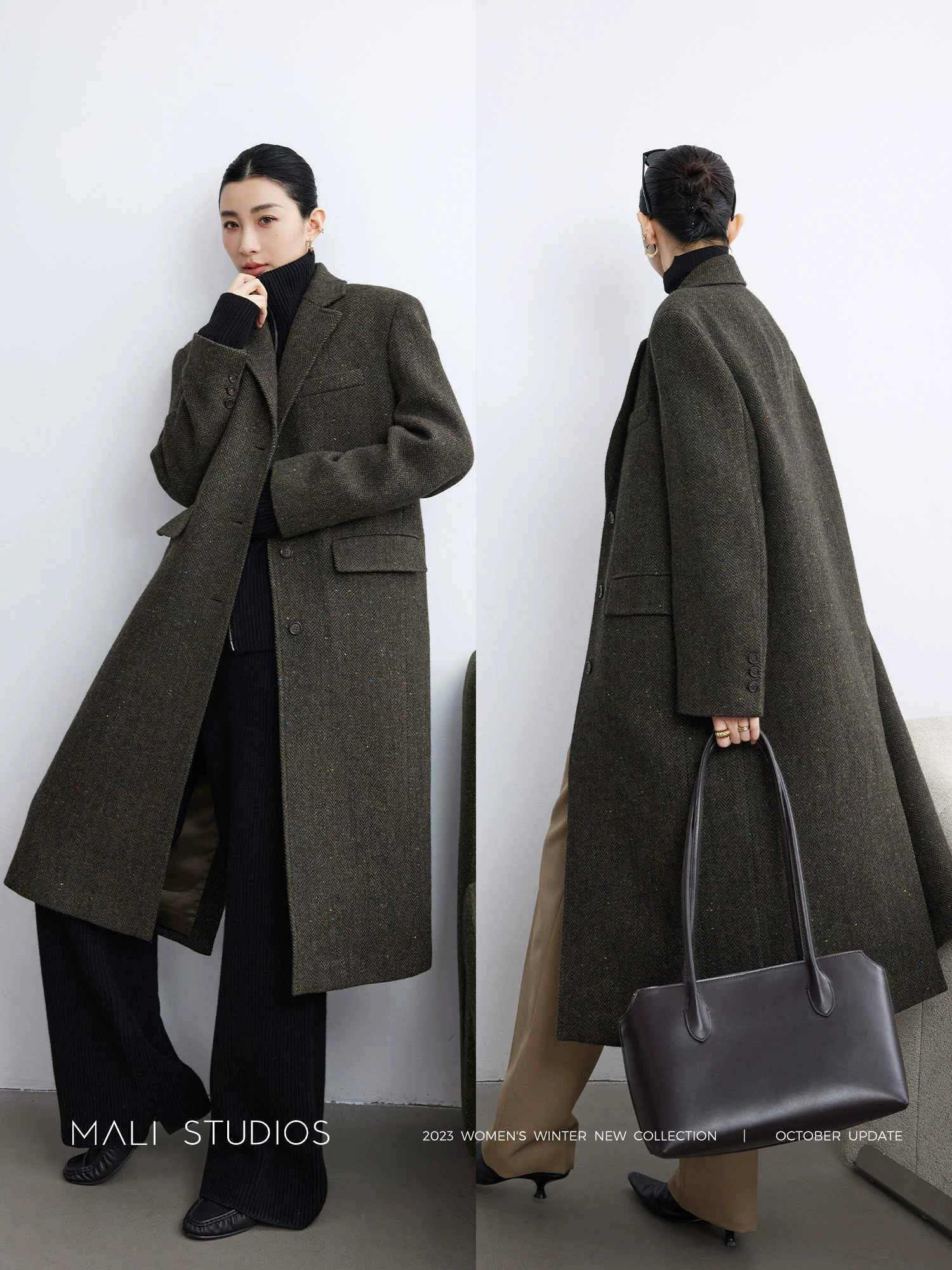 MALI|英式彩点纱羊毛花呢人字纹_经典西装大衣&截短箱型西装外套 - Image 4