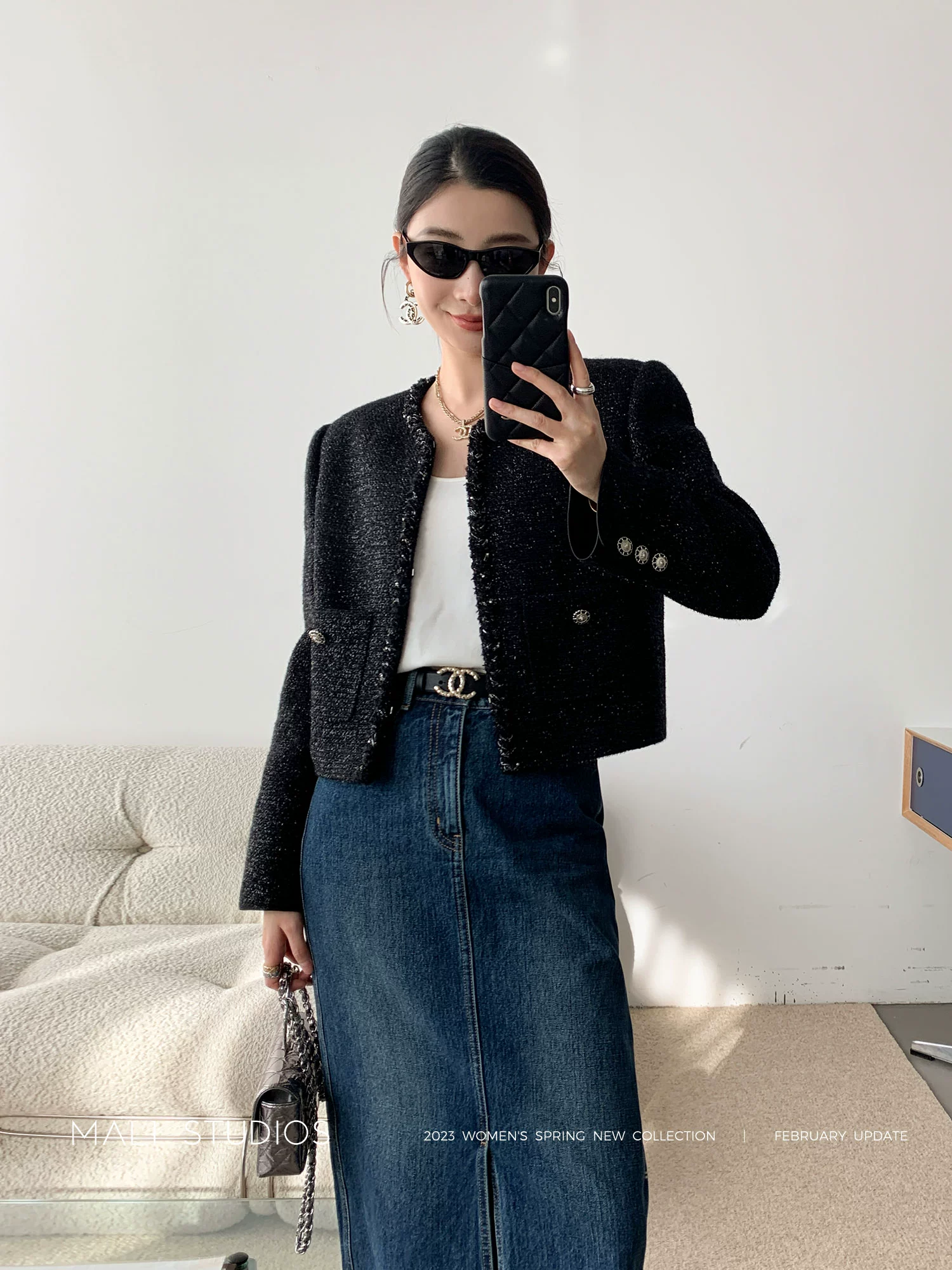 MALI|进口羊毛粗花呢&麻感醋酸_奢华美感编织短款香风外套 - Image 4