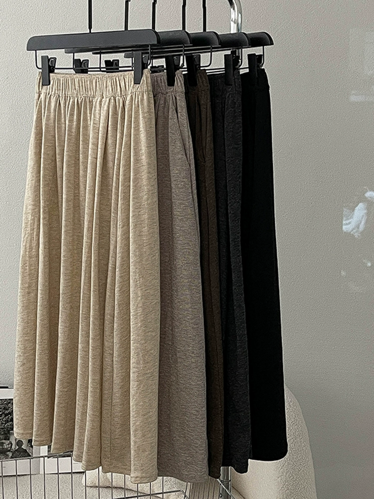 休闲百搭纯色松紧腰半身裙2024秋季新款韩版女装宽松百搭A字长裙 - Image 2