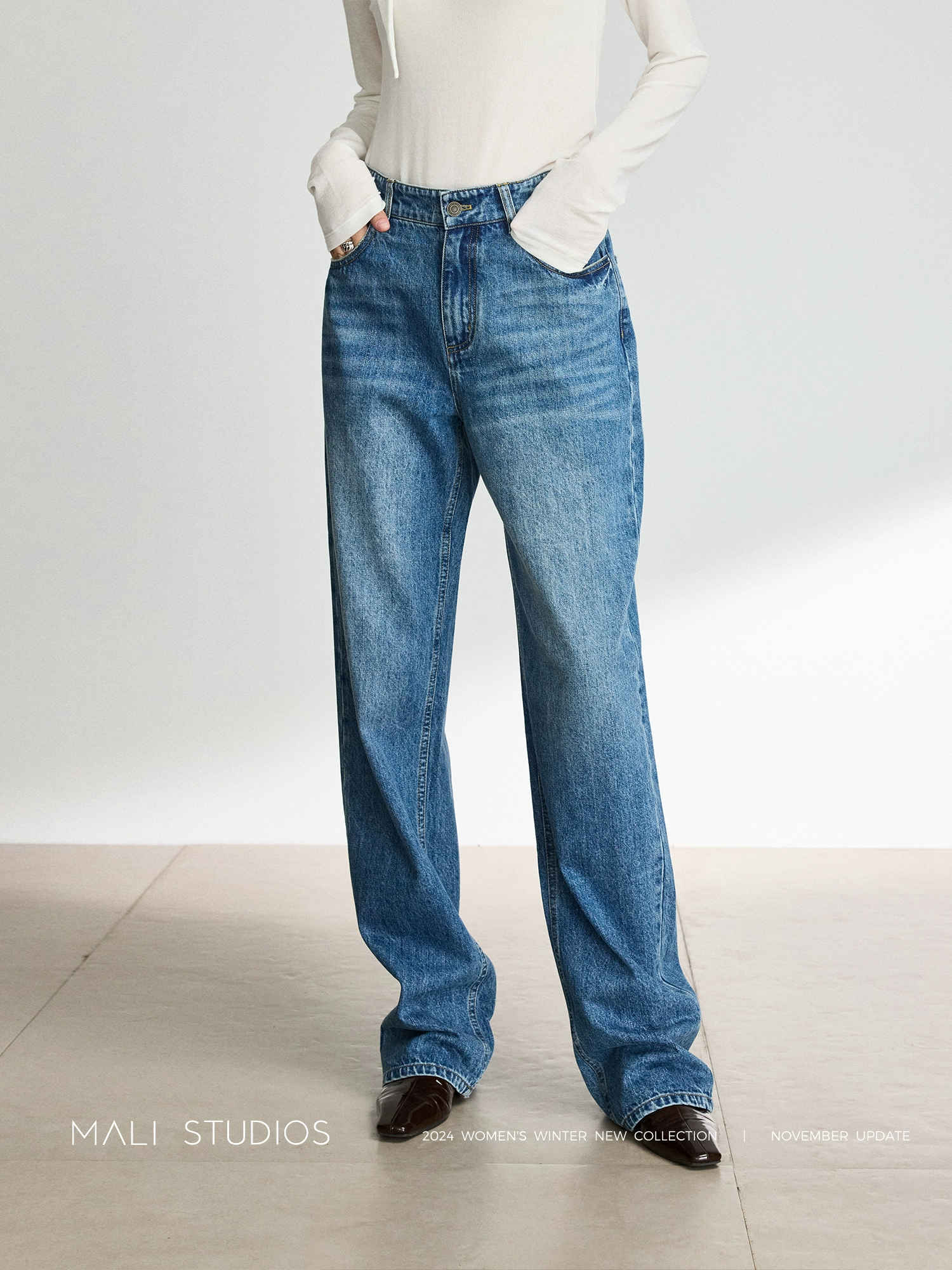 MALI | 经典休闲风复古水洗直筒收脚牛仔神裤