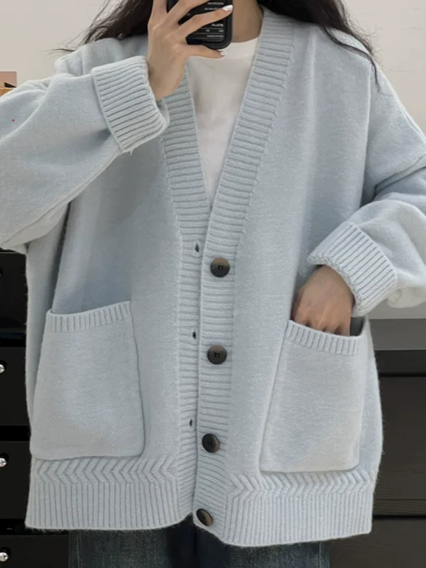 韩版奶系软糯慵懒风针织衫2024秋季新款女装宽松淑女小众减龄毛衣