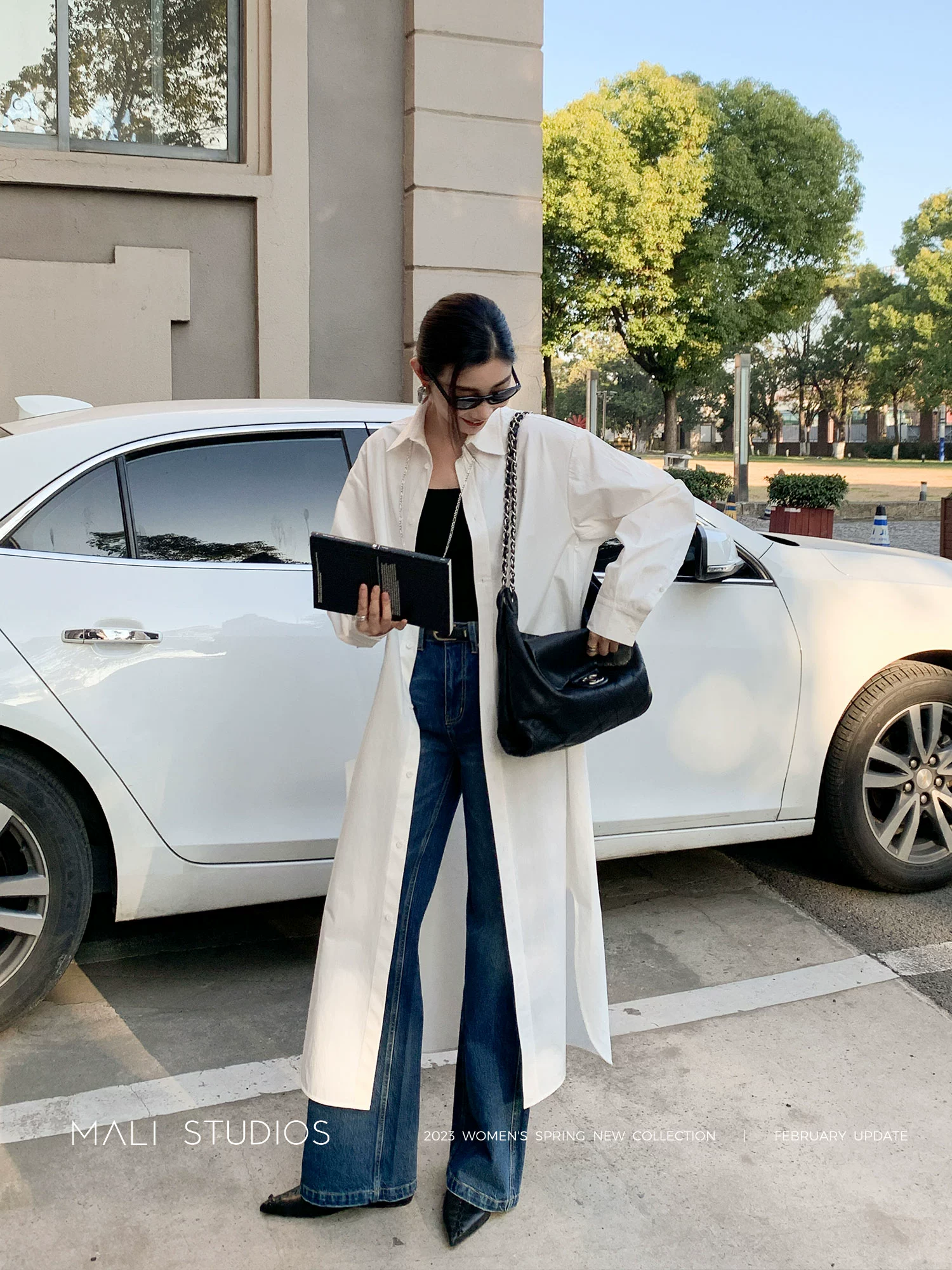 MALI|高克重优质荃棉挺括有型_时髦侧开衩长衬衫连衣裙 - Image 2