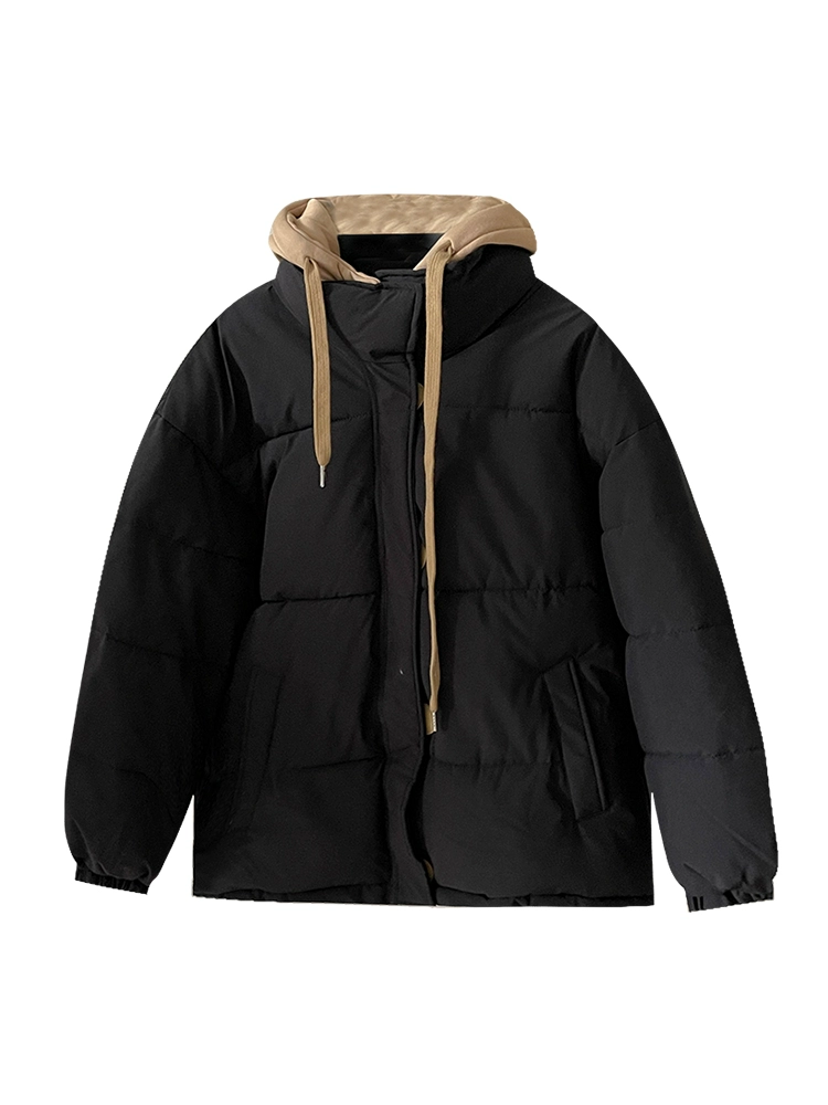 撞色立领连帽加厚棉服外套女装2024冬季新款韩版拉链开衫面包服潮 - Image 5