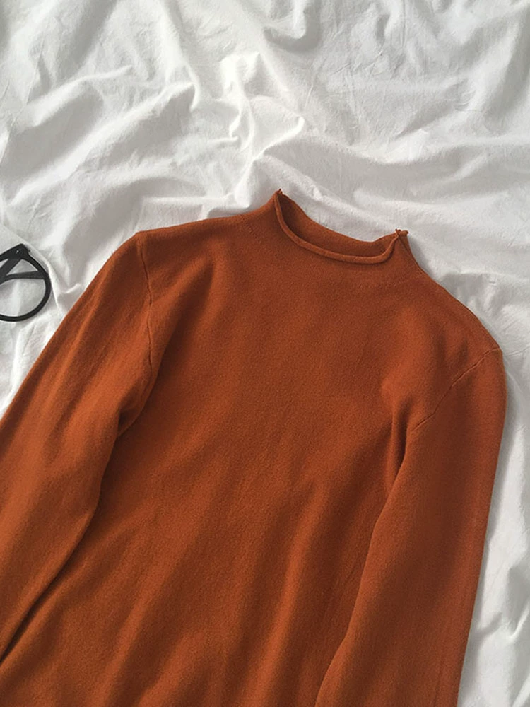 韩版纯色毛针织衫2024新款春秋女装时尚气质半高领长袖学生内搭潮 - Image 2