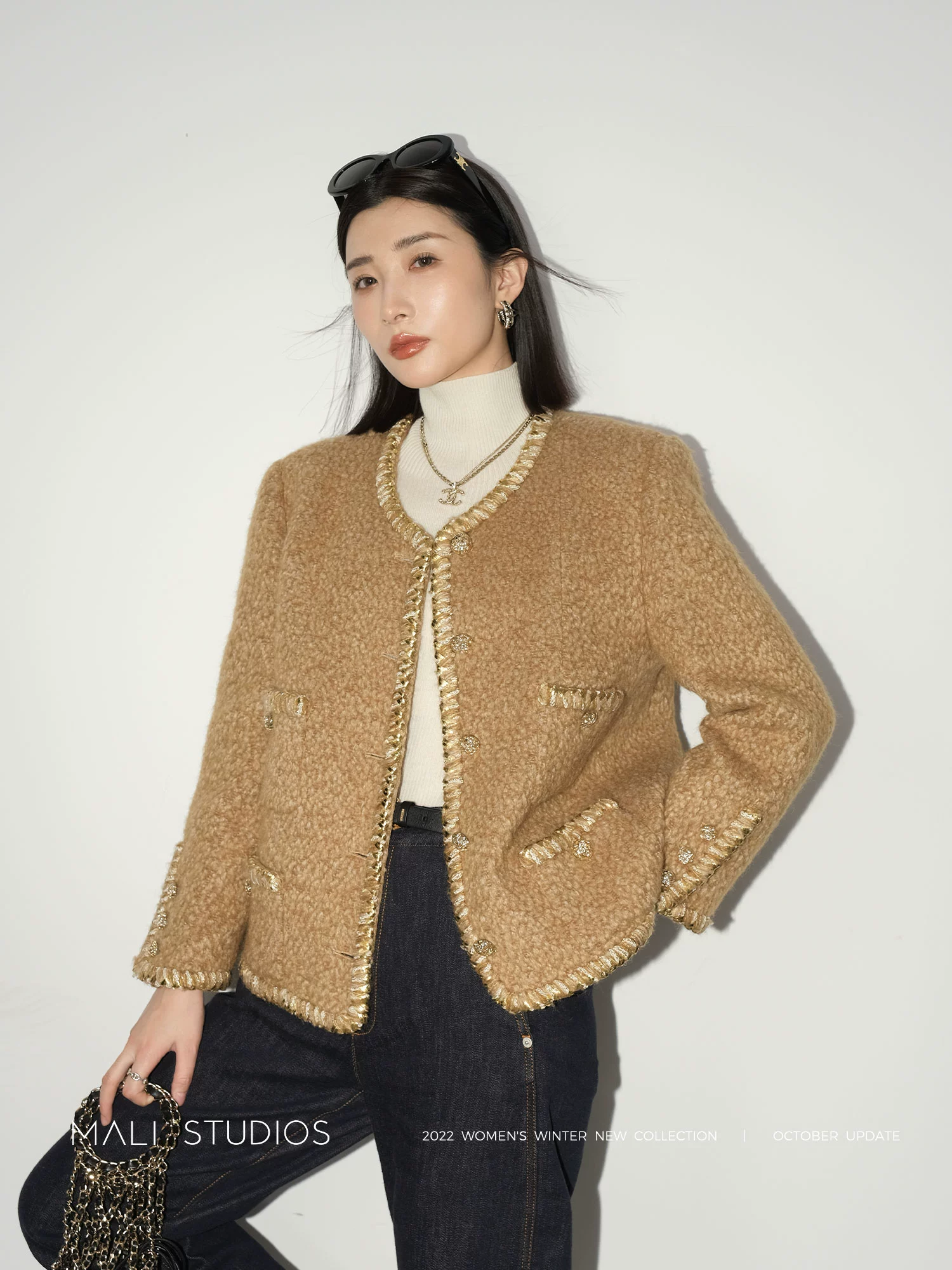 MALI|致敬经典 精致皮草感马海毛羊毛小香外套 - Image 2