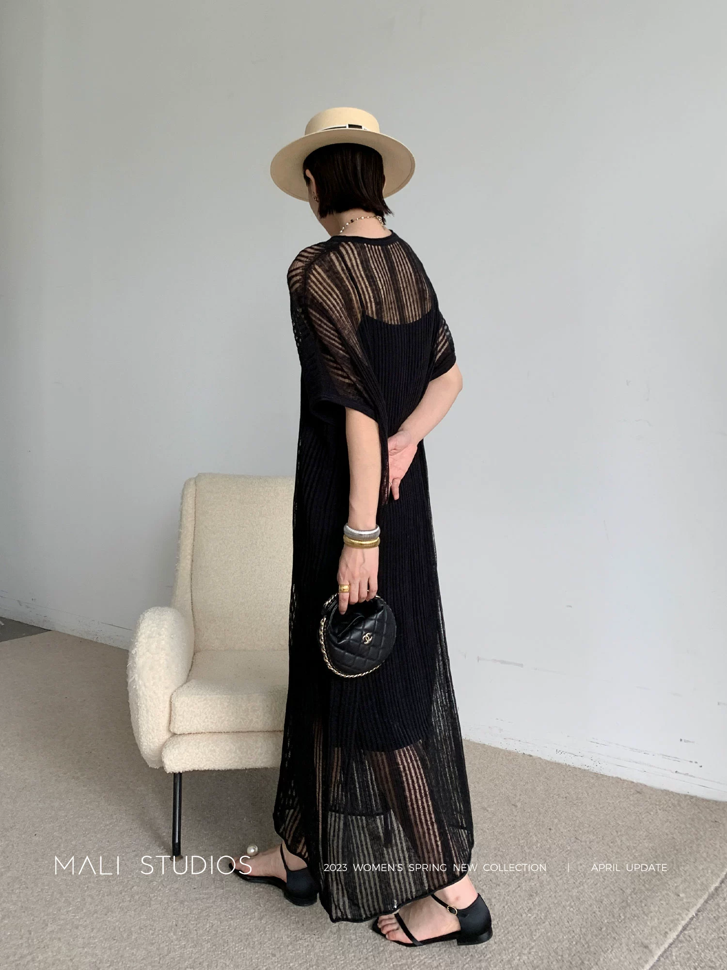 MALI|定制定染真丝亚麻纱_透视镂空针织度假吊带背心裙两件套 - Image 3