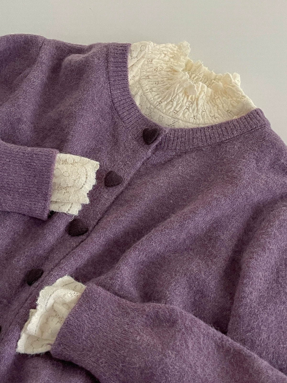 爱心纽扣紫色减龄针织衫2024秋季新款韩版女加绒磨毛立领打底衫潮 - Image 2